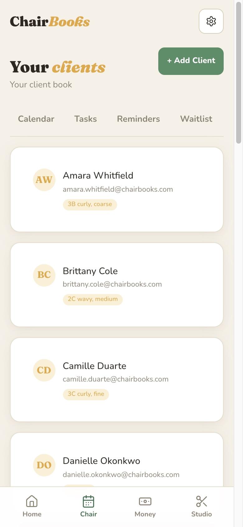 The ChairBooks client list